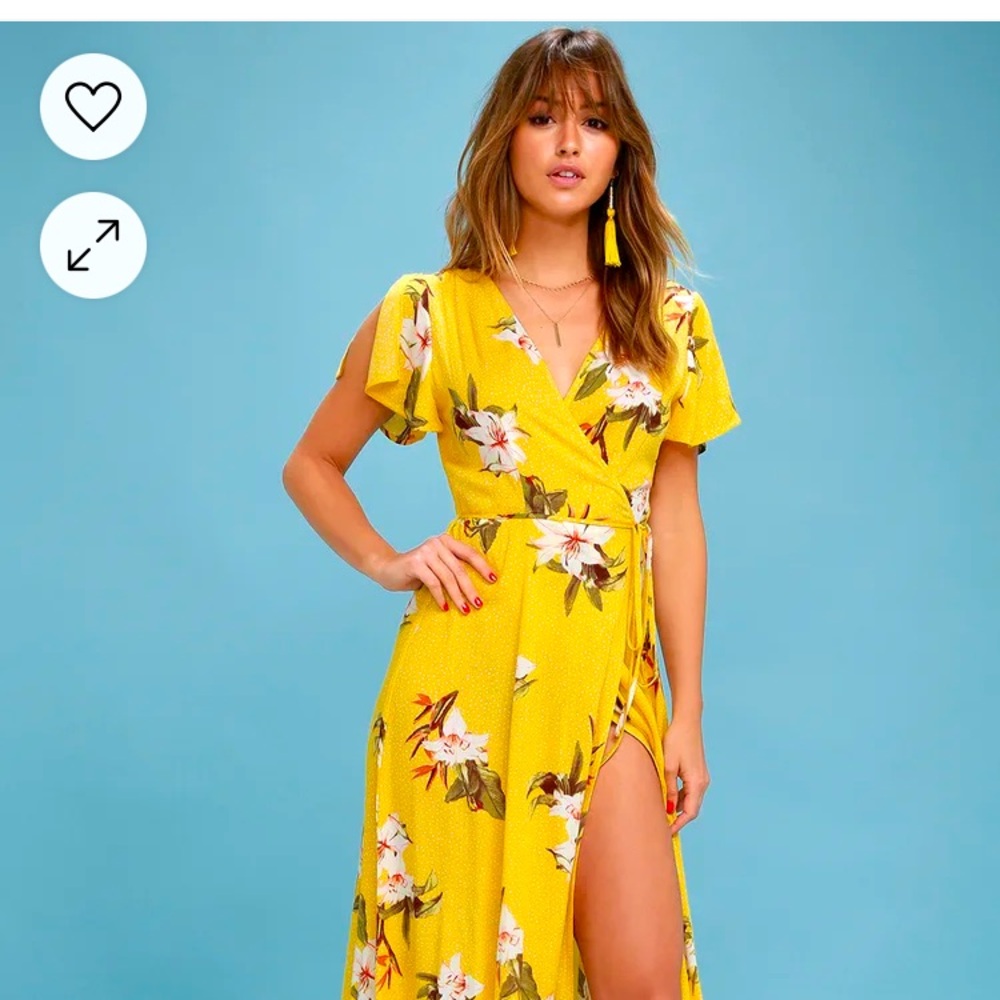 Lulu’s Wrap Maxi Dress- Yellow Tropical Print